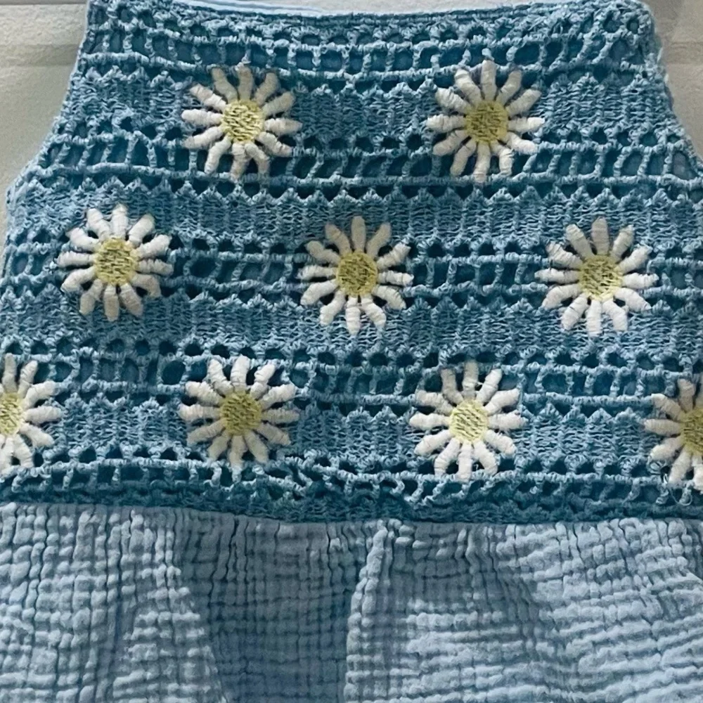 Between…Girls Blue Crochet Top and Shorts outfit with Daisy Accents - Picture 4 of 5